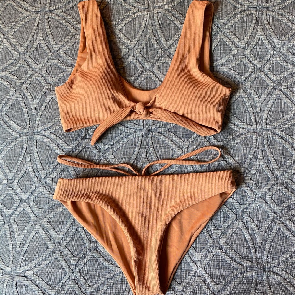 Zaful Tan Strappy Bikini Set